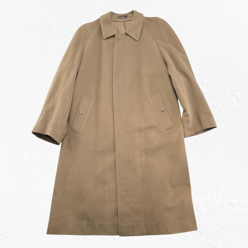 Vintage 70s Lodenfrey Camel Minimalist Overcoat West Germany Wool Mohair Coat XL - Picture 16 of 16